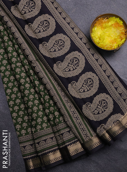 Semi maheswari cotton saree sap green with allover butta prints and zari woven border