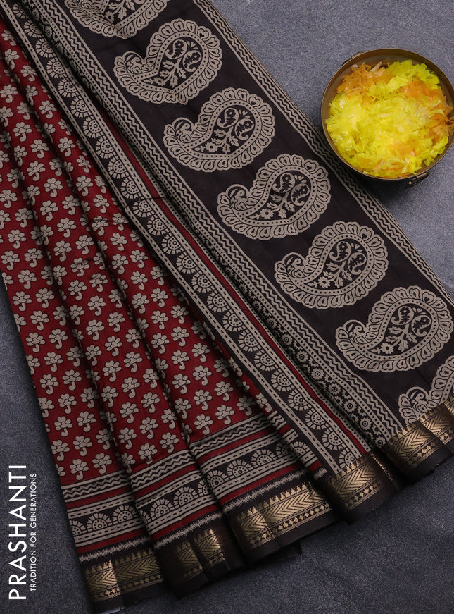 Semi maheswari cotton saree maroon with allover butta prints and zari woven border