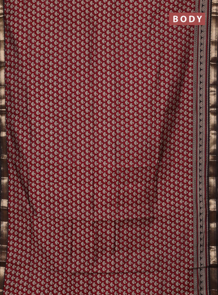 Semi maheswari cotton saree maroon with allover butta prints and zari woven border