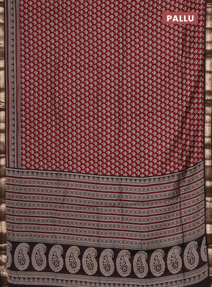 Semi maheswari cotton saree maroon with allover butta prints and zari woven border