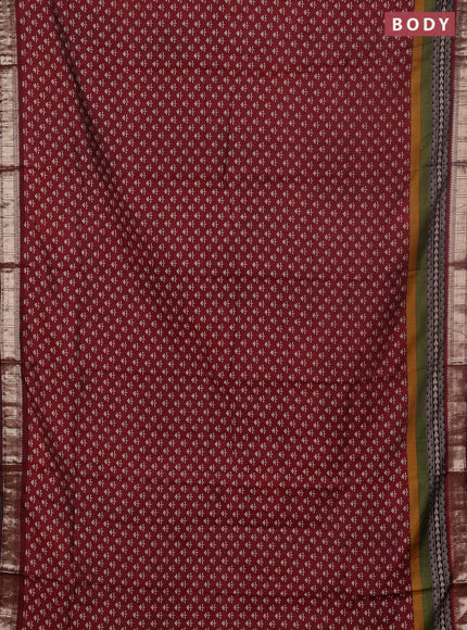Semi maheswari cotton saree maroon with allover butta prints and zari woven border