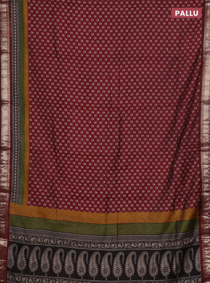 Semi maheswari cotton saree maroon with allover butta prints and zari woven border