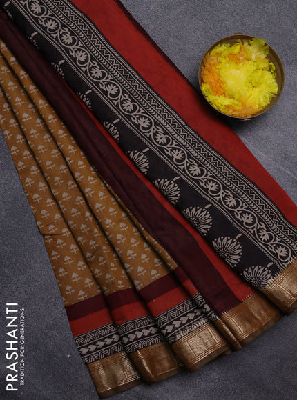 Semi maheswari cotton saree mustard yellow with allover butta prints and zari woven border