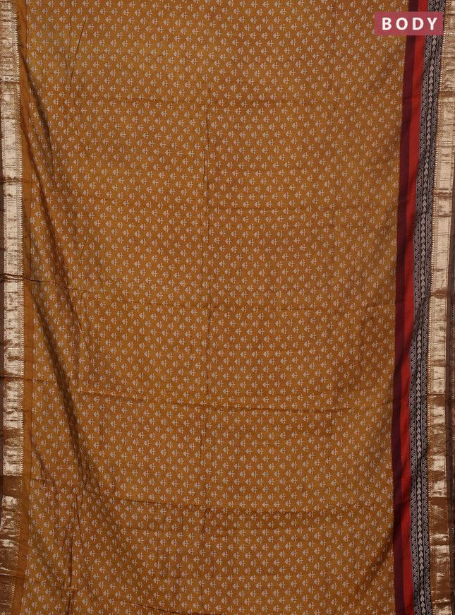 Semi maheswari cotton saree mustard yellow with allover butta prints and zari woven border