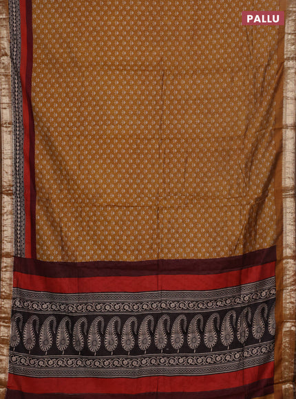 Semi maheswari cotton saree mustard yellow with allover butta prints and zari woven border