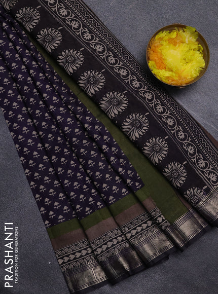 Semi maheswari cotton saree deep violet with allover butta prints and zari woven border
