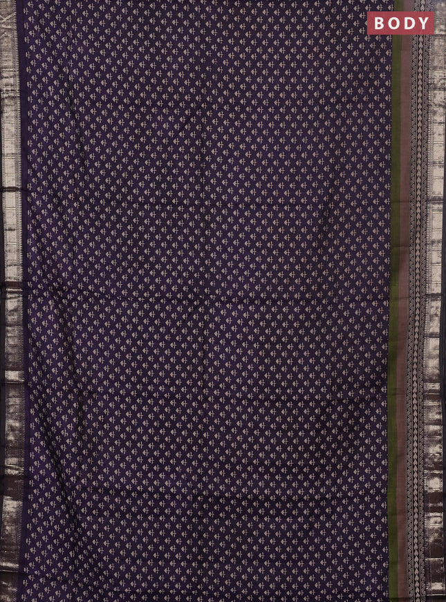 Semi maheswari cotton saree deep violet with allover butta prints and zari woven border