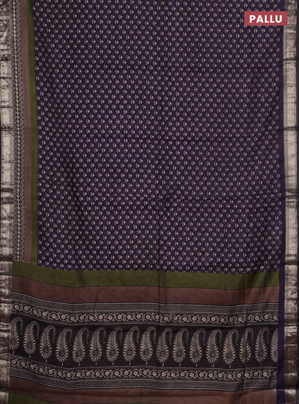 Semi maheswari cotton saree deep violet with allover butta prints and zari woven border