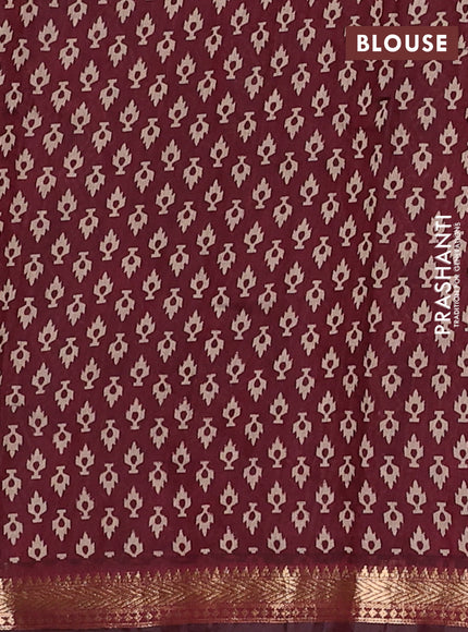 Semi maheswari cotton saree coffee brown and maroon with allover ajrak prints and zari woven border
