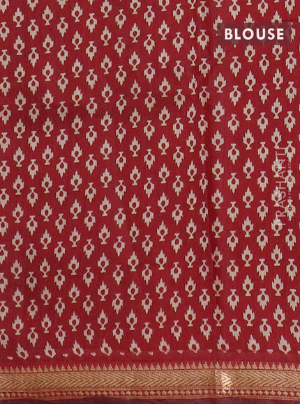 Semi maheswari cotton saree sap green and maroon with allover ajrak prints and zari woven border