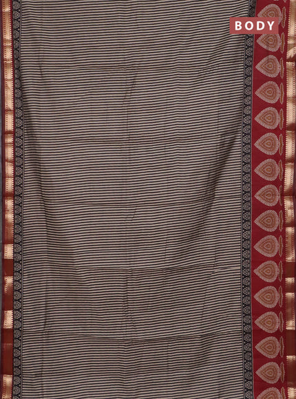 Semi maheswari cotton saree black and maroon with allover stripe pattern and zari woven border
