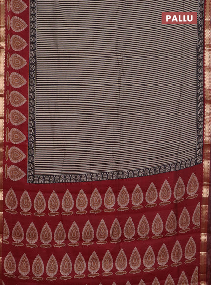 Semi maheswari cotton saree black and maroon with allover stripe pattern and zari woven border