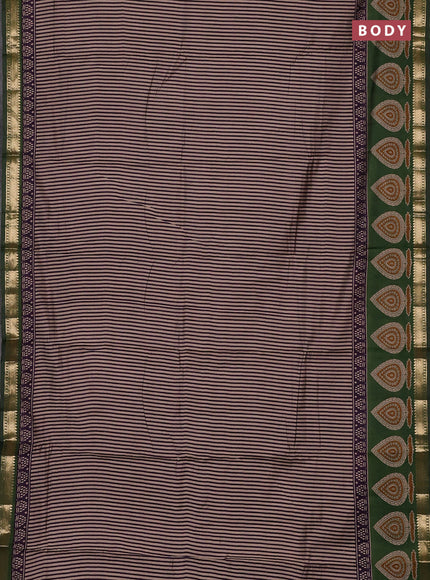 Semi maheswari cotton saree purple and sap green with allover stripe pattern and zari woven border
