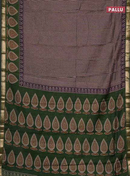 Semi maheswari cotton saree purple and sap green with allover stripe pattern and zari woven border
