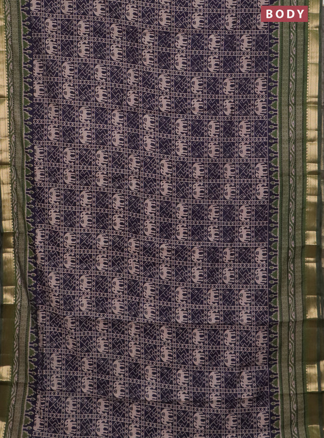 Semi maheswari cotton saree jamun shade and sap green with allover patola prints and zari woven border
