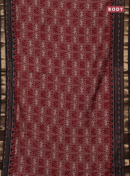 Semi maheswari cotton saree maroon and black with allover patola prints and zari woven border