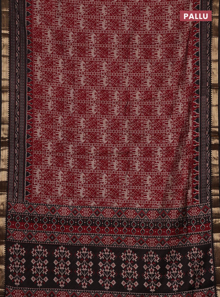 Semi maheswari cotton saree maroon and black with allover patola prints and zari woven border