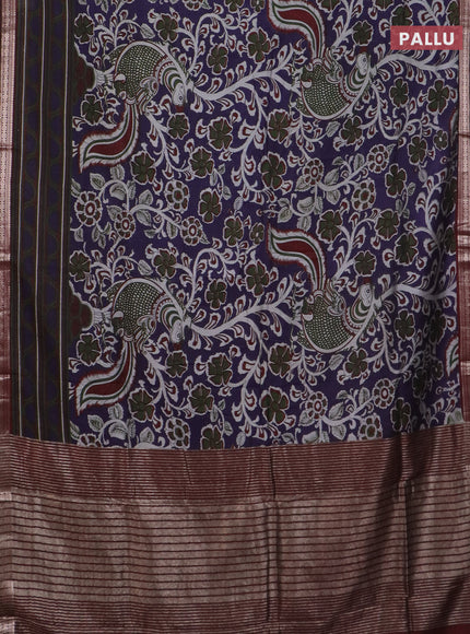 Semi maheswari cotton saree jamun shade and maroon with allover kalamkari prints and zari woven border