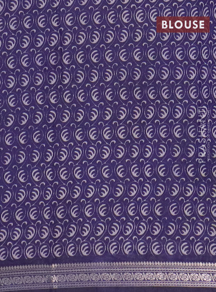 Semi maheswari cotton saree pastel lavender and navy blue with allover kalamkari prints and zari woven border