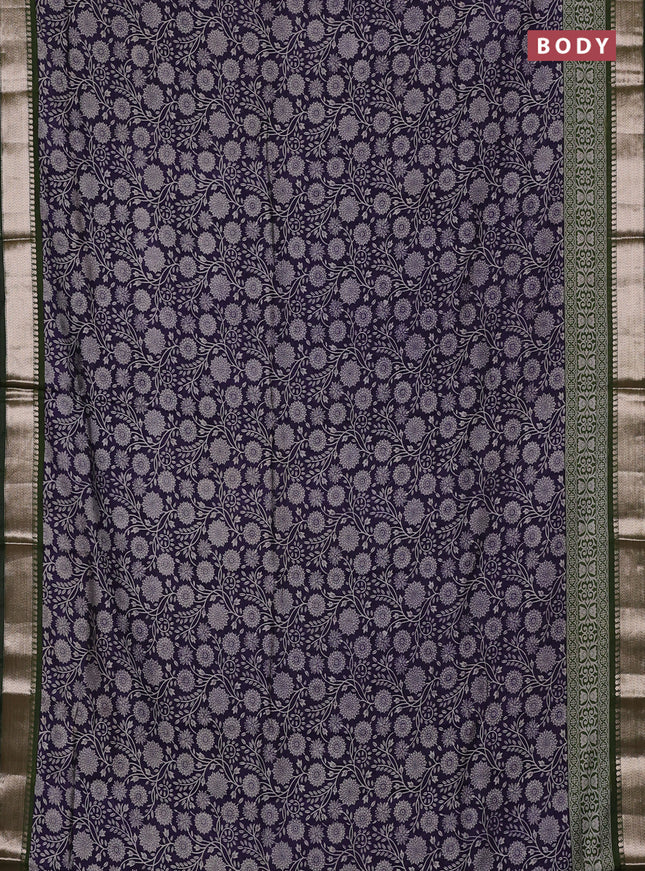 Semi maheswari cotton saree navy blue and sap green with allover prints and zari woven border