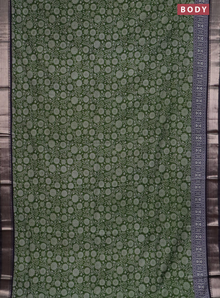 Semi maheswari cotton saree sap green and navy blue with allover prints and zari woven border