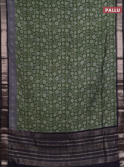Semi maheswari cotton saree sap green and navy blue with allover prints and zari woven border