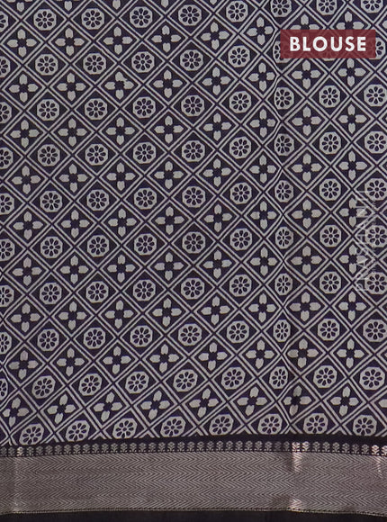 Semi maheswari cotton saree sap green and navy blue with allover prints and zari woven border