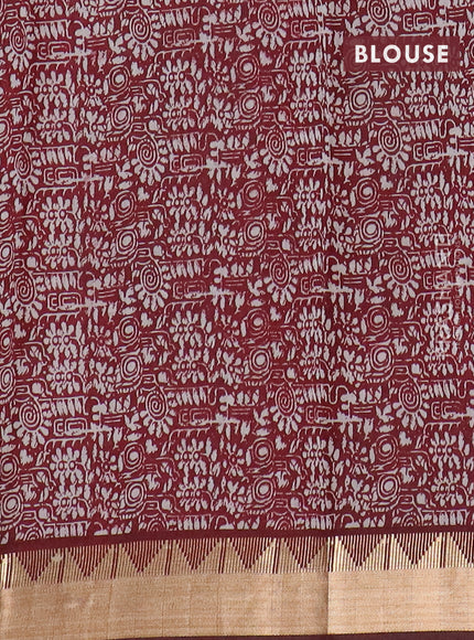 Semi maheswari cotton saree black and maroon with allover prints and zari woven border
