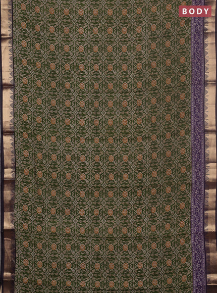 Semi maheswari cotton saree sap green and purple with allover prints and zari woven border