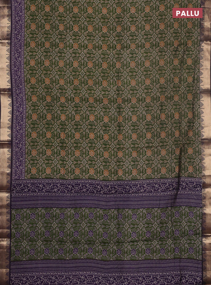 Semi maheswari cotton saree sap green and purple with allover prints and zari woven border