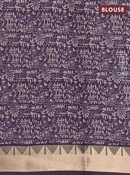 Semi maheswari cotton saree sap green and purple with allover prints and zari woven border