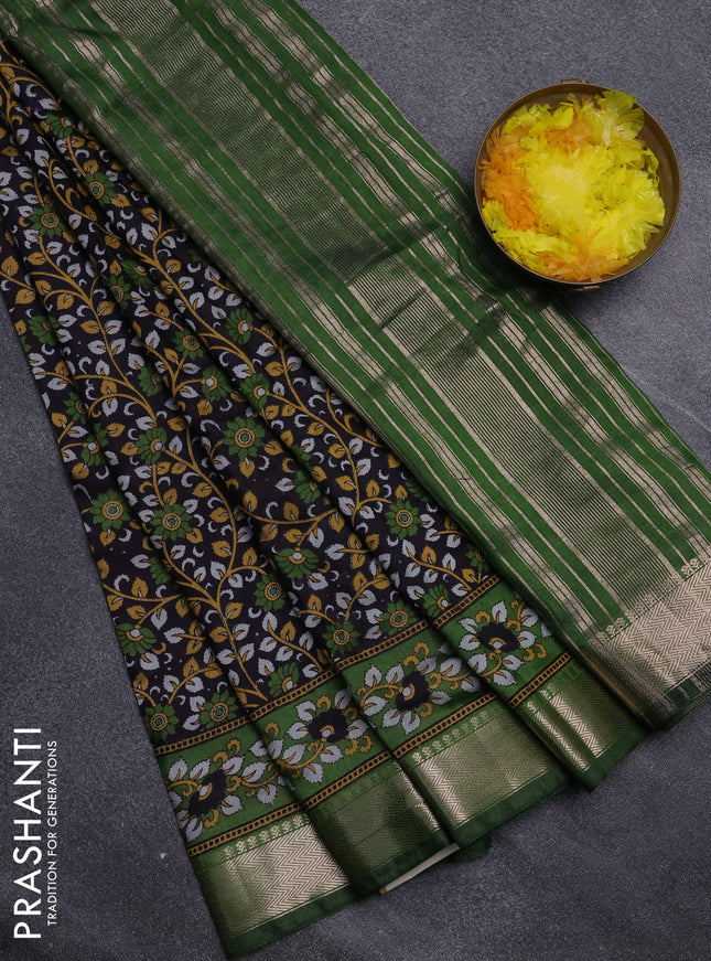 Semi maheswari cotton saree jamun shade and green with alllover prints and zari woven border
