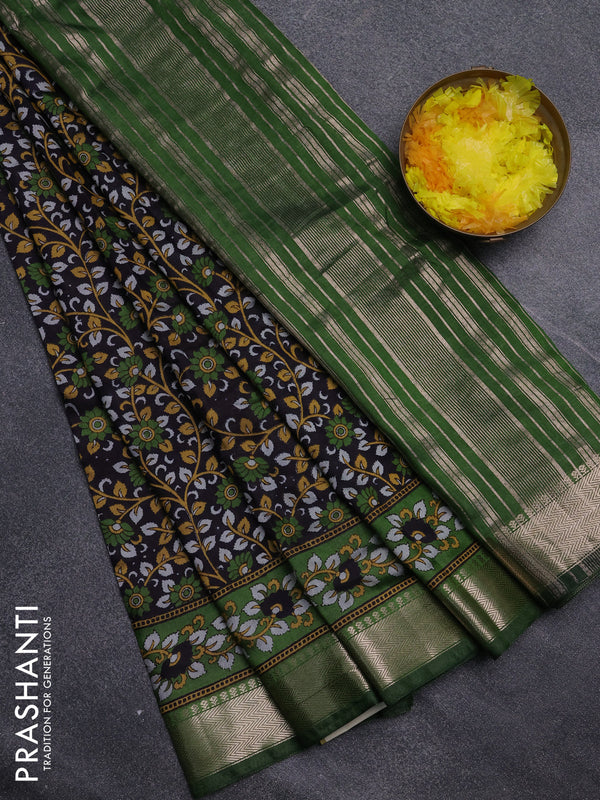 Semi maheswari cotton saree jamun shade and green with alllover prints and zari woven border