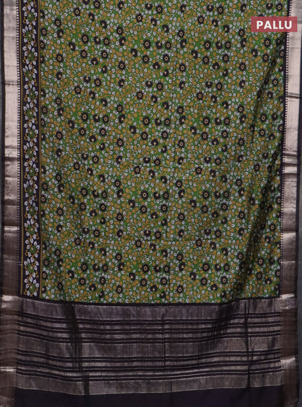 Semi maheswari cotton saree green and coffee brown with allover prints and zari woven border