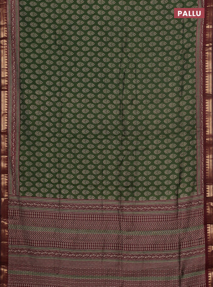 Semi maheswari cotton saree sap green and maroon with allover butta prints and zari woven border