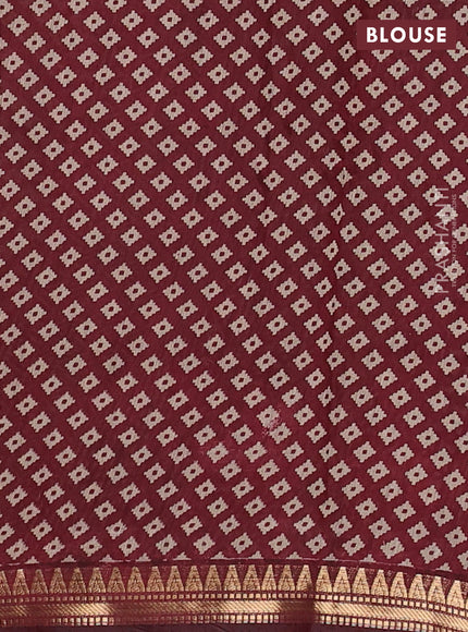 Semi maheswari cotton saree sap green and maroon with allover butta prints and zari woven border