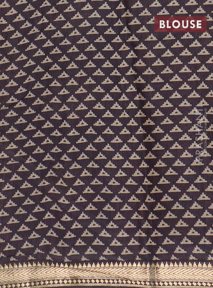 Semi maheswari cotton saree maroon and coffee brown with allover ajrakh prints and zari woven border