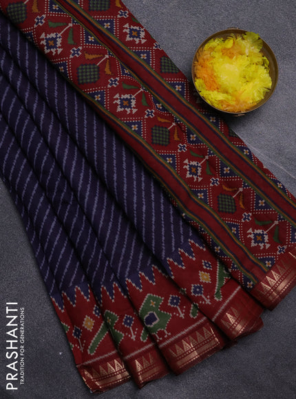 Semi maheswari cotton saree navy blue and maroon with allover leheriya prints and zari woven border