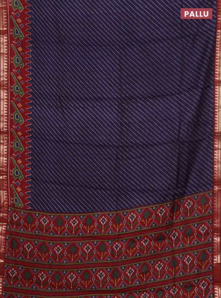 Semi maheswari cotton saree navy blue and maroon with allover leheriya prints and zari woven border