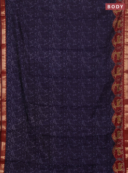 Semi maheswari cotton saree navy blue and maroon with allover batik prints and zari woven border