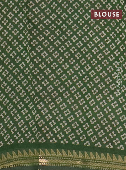 Semi maheswari cotton saree dark mustard and sap green with allover batik prints and zari woven border
