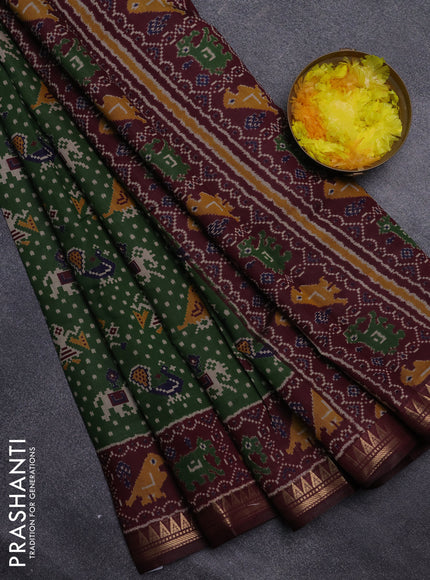 Semi maheswari cotton saree navy blue and maroon with allover patola prints and zari woven border