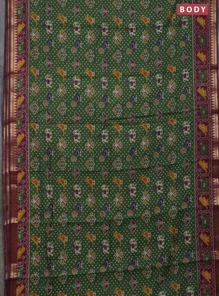Semi maheswari cotton saree navy blue and maroon with allover patola prints and zari woven border