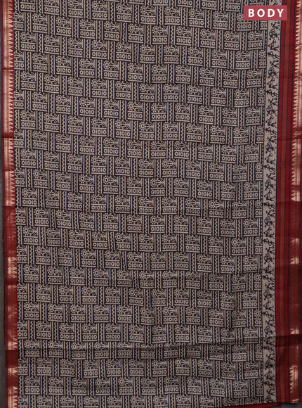 Semi maheswari cotton saree coffee brown and maroon with allover prints and zari woven border
