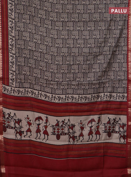 Semi maheswari cotton saree coffee brown and maroon with allover prints and zari woven border