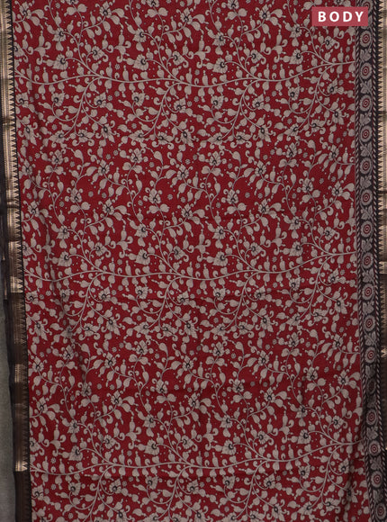 Semi maheswari cotton saree maroon and black with allover kalamkari prints and zari woven border