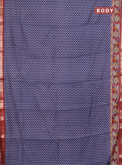 Semi maheswari cotton saree navy blue and maroon with allover zigzag prints and zari woven border