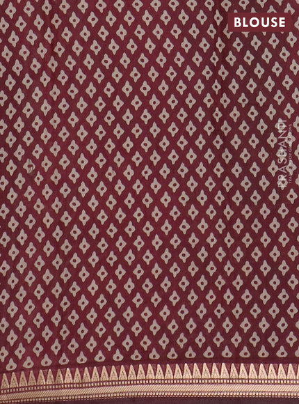 Semi maheswari cotton saree mustard yellow and maroon with allover zigzag prints and zari woven border