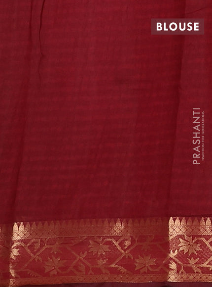 Semi maheswari cotton saree black and maroon with allover prints and zari woven border