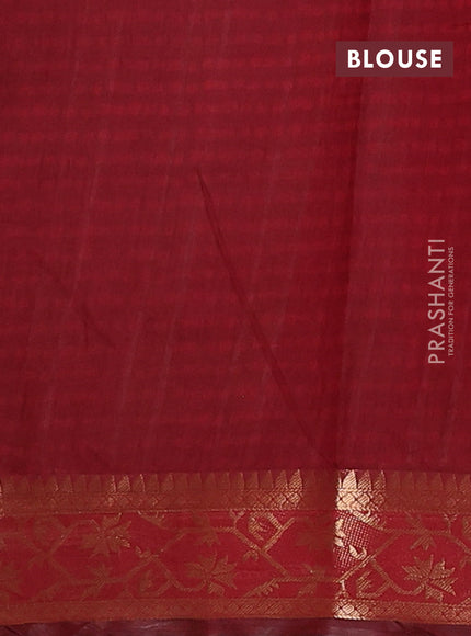 Semi maheswari cotton saree maroon with allover prints and zari woven border